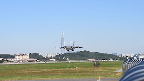 Seoul ADEX 2021 C-17 practice aerial demo BRoll