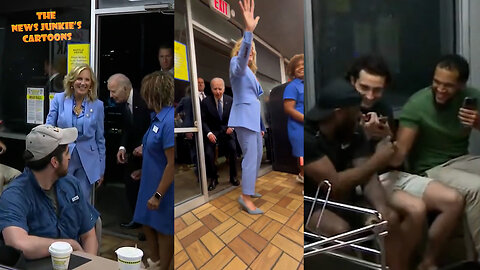 You can't make this shit up: Biden squats as he walks through the door of a Waffle House in Atlanta while visitors film him and laugh.