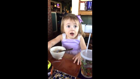 Little Girl Funny Reaction Mom Steals a Bite of Birthday Cake Ice Cream