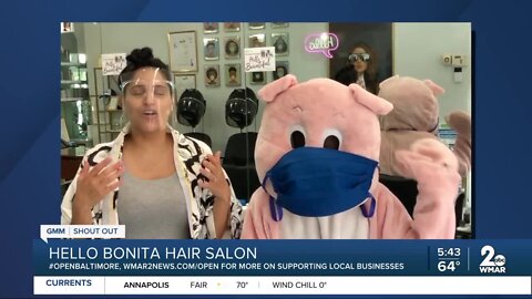 Hello Bonita Hair Salon says "We're Open Baltimore!"