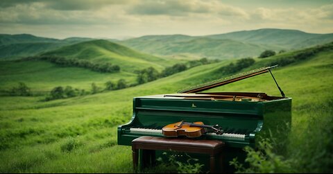 Beautiful green hill nature sound with piano music