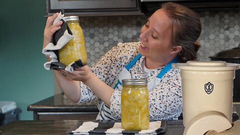 Making and Canning Homemade Sauerkraut in a Crock