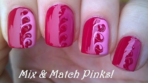 Mix & match drag marble pink toothpick nail art