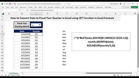 How to Convert Date to Fiscal Year Quarter in Excel using LET Function in Excel Formula