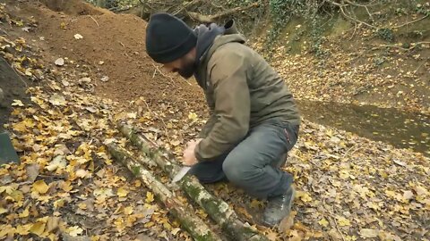 Building complete and warm survival shelter | Bushcraft earth hut, grass roof & fireplace with clay8