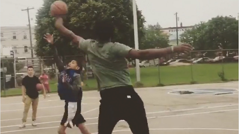 Joel Embiid Viciously Blocks Kids' Shots at Neighborhood Court