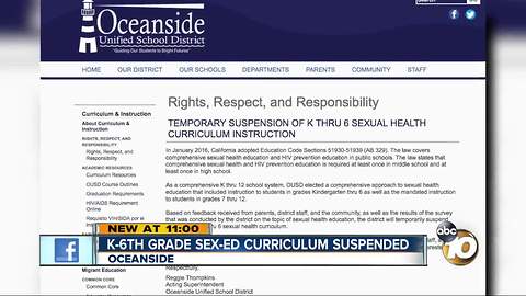 K-6th grade sex-ed curriculum suspended