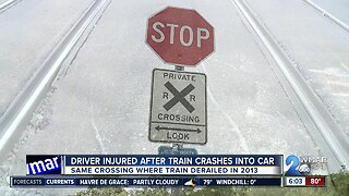 Dramatic video shows train crashing into car