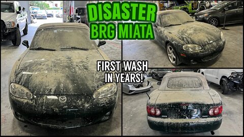 Disaster Body Shop Find | Extremely Dirty Miata | First Wash In Years | Car Detailing Restoration!