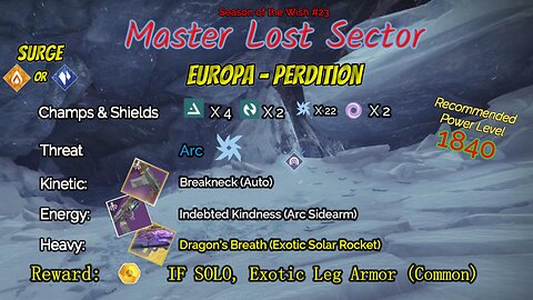 Destiny 2 Master Lost Sector: Europa - Perdition on my Solar Warlock 3-20-24