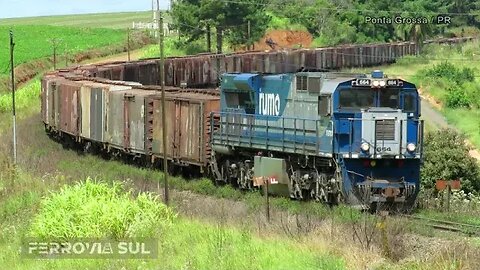 Trens no pátio Pinheirinho, ferrovia Central do Paraná