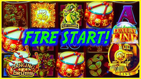 WHAT A FIRE START! Dancing Drums VS Luxury Line VS Dragon Link Golden Century Slots