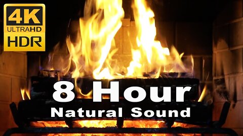 8 Hour Fireplace | No MUSIC | Natural Sound | Yule Log