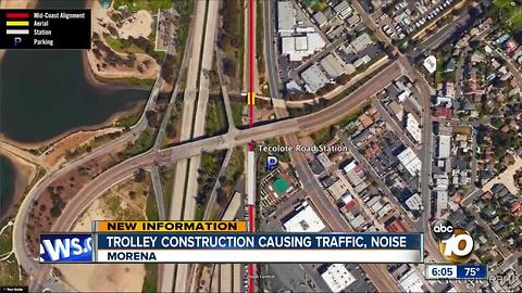 Trolley construction causing traffic, noise