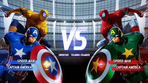 Spider-man & Captain Ameica vs Red Spider-man & Green Cap (Hardest AI) Marvel vs Capcom :Infinite