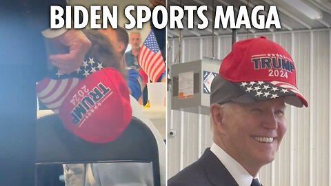 Moment Joe Biden jokingly tries on Trump MAGA hat at Pennsylvania event as a 'unity' gesture