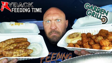 Ryback Feeding Time: Garden Grill Honey Mustard Chicken Fingers with Sausage Egg Sandwich & Tots