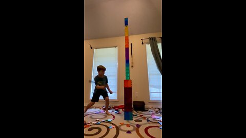 Magnet Tile Tower Falling in Slow Motion