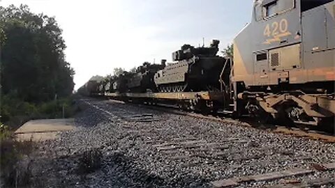 CSX M331 Intermodal/AutoRack Train with Military Equipment from Sterling, Ohio August 11, 2023