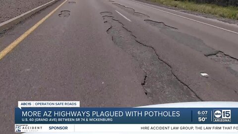 Dangerous potholes litter roadway between Phoenix and Wickenburg