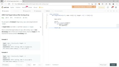 2089 Find Target Indices After Sorting Array