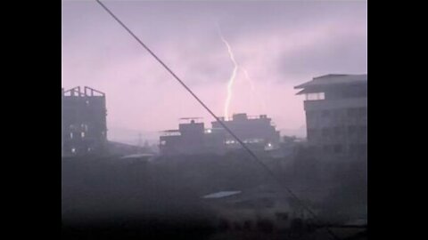 Lightning strikes at night in Mumbai India