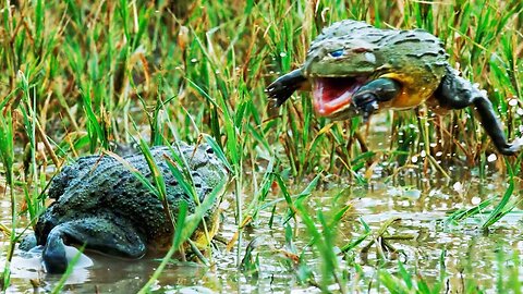 Frog fighting in water