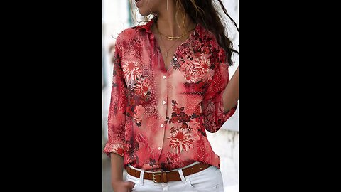 Floral Button Turn-Down Collar Shirt - Women Clothing