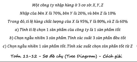 Toán 11: Một công ty nhập hàng ở 3 cơ sở:X,Y,Z Nhập của bên X là 70%,