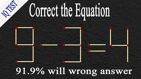 Move 1 matchstick to make the equation correct, Matchstick puzzle✔ #matches #mindtest #matchstick