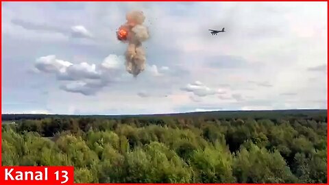 Moment Ukrainian kamikaze drone hits military airfield where Russian Tu-95 aircraft are stationed