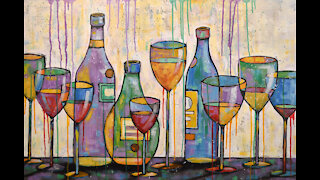 Time Lapse Speed Painting Abstract Modern Colorful Wine bottles and glasses Amy Giacomelli