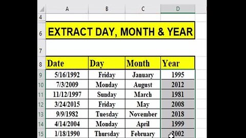 EXTRACT DAY, MONTH & YEAR IN EXCEL