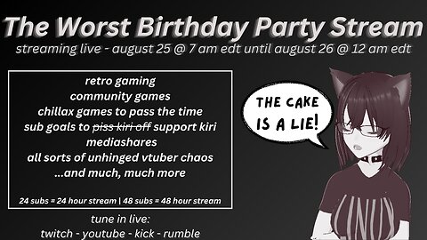 The Worst Birthday Party Ever Stream (Pre-birthday party!)