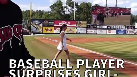 Baseball Player Surprises Girlfriend After Opening Pitch