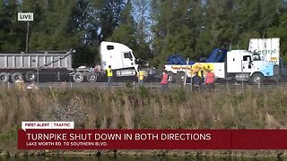 Turnpike closed after crashes involving a semi and another truck in central Palm Beach County