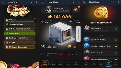 HashCats | Upgrade Your Equipment To Earn More $HASH | Mine2Earn | New Telegram Airdrop Mining Bot