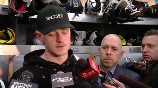 Jack Eichel speaks to reporters following end of season