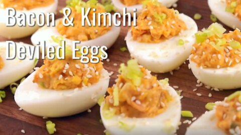 Keto Diet Recipes Bacon and Kimchi Deviled Eggs