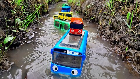 Mencari dan Menemukan Banyak Mainan bus Tayo, Lani, Gani dan Rogi Yang Hanyut di Sungai Kecil