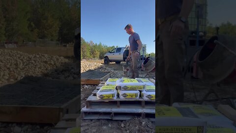 Mixing concrete for a small slab with a generator and Harbor Freight mixer.