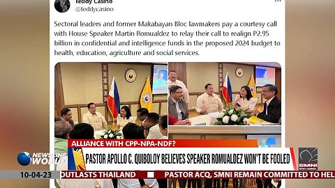 Pastor Apollo C. Quiboloy believes Speaker Romualdez won't be fooled