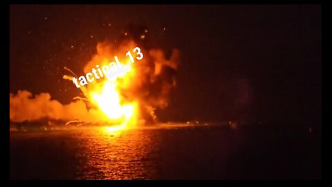 Ukrainian naval drone getting destroyed by Russia in the Black Sea at night time