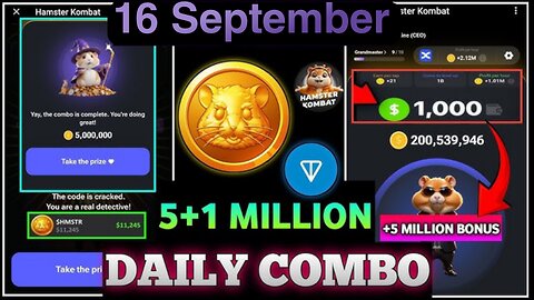 Daily Cipher and Daily Combo | Hamster Kombat| 16 September