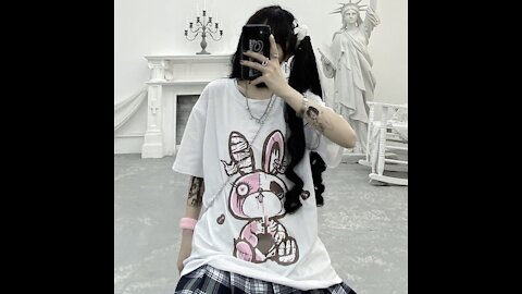 MINGLIUSILI Gothic Graphic T Shirts Women Rabbit Print Women Clothes 2021 Summer Tee Shirt Short Sle