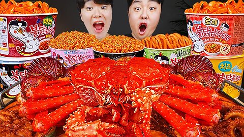 ASMR MUKBANG | FIRE Noodle, Spicy Seafood boil, King crab, Octopus korean eating sound !