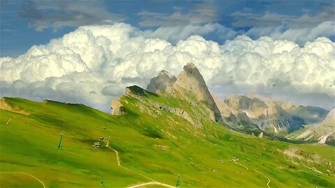 Mountains, clouds,