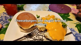 Cheeseburgers and cheesy broccoli potatoes