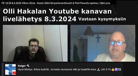 Vastaan kysymyksiin Olli Hakalan Youtube livelähetyksessä 8 3 2024