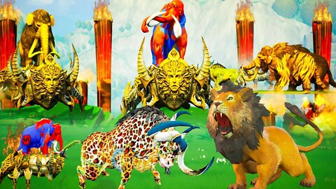 Zombie Mammoth Vs Giant Lion Vs Giant Zombie Buffalo Attack on Space Animal Epic Battle